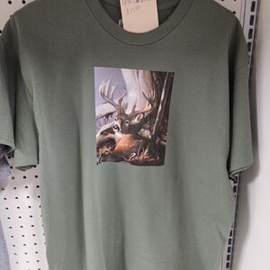 Green Graphic Tee with Deer Print